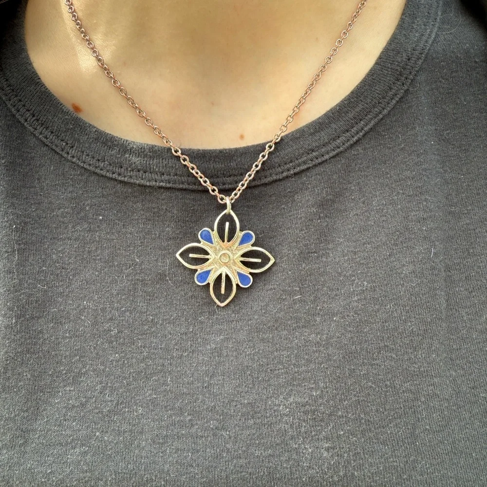 Clase Azul Tequila Logo Blue and Silver Floral Pendant Necklace - Picture 2 of 4